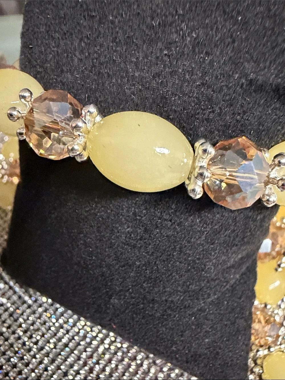 Elegant Yellow Beaded Stretch Bracelet with Crystal Accents